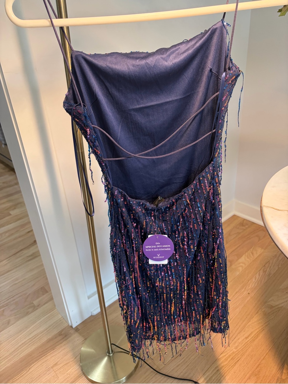 Women’s Navy Beaded Fringe Slip dress